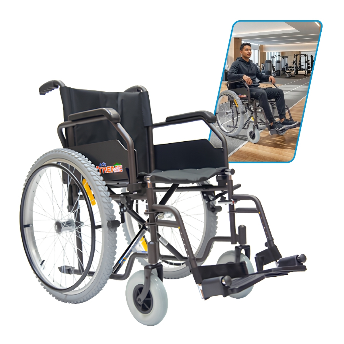 Silla de Ruedas 18" Activ Xtreme, Brazos FlipUp y Descansapies Desmontables Negro Lodo