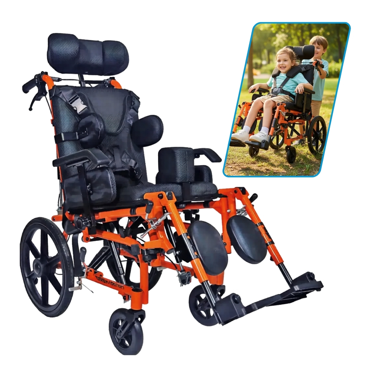 Silla de Ruedas PCI Parálisis Infantil de Aluminio 14" Color Naranja