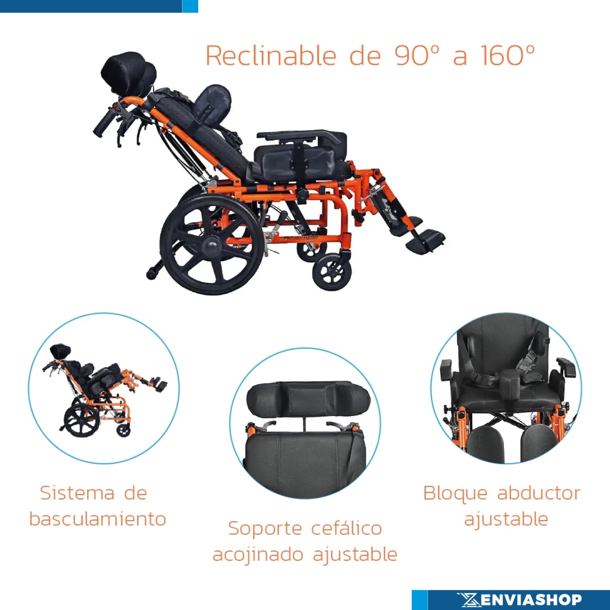 Silla de Ruedas PCI Parálisis Infantil de Aluminio 14" Color Naranja - Imagen 4