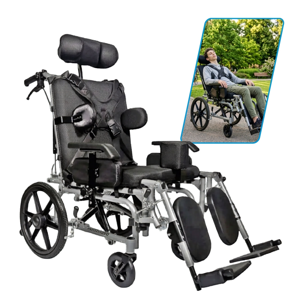 Silla de Ruedas PCA Parálisis Adulto de Aluminio 18" Color Gris