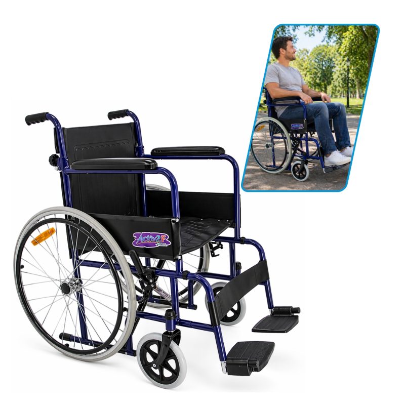 Silla de Ruedas Folding Compacta Económica con Respado Plegable Color Azul