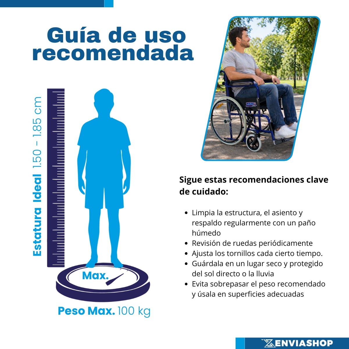 Silla de Ruedas Folding Compacta Económica con Respado Plegable Color Azul - Imagen 6