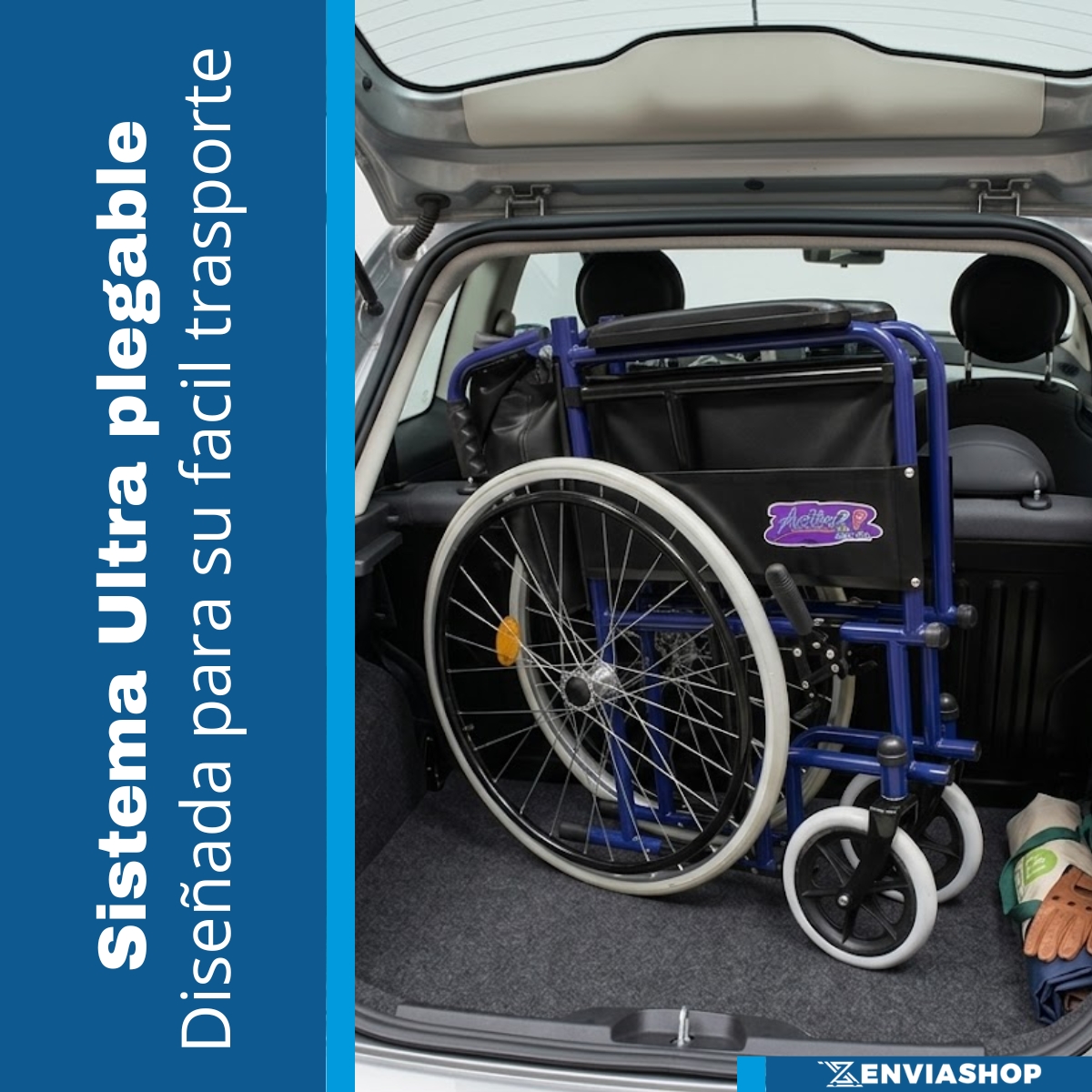 Silla de Ruedas Folding Compacta Económica con Respado Plegable Color Azul - Imagen 7