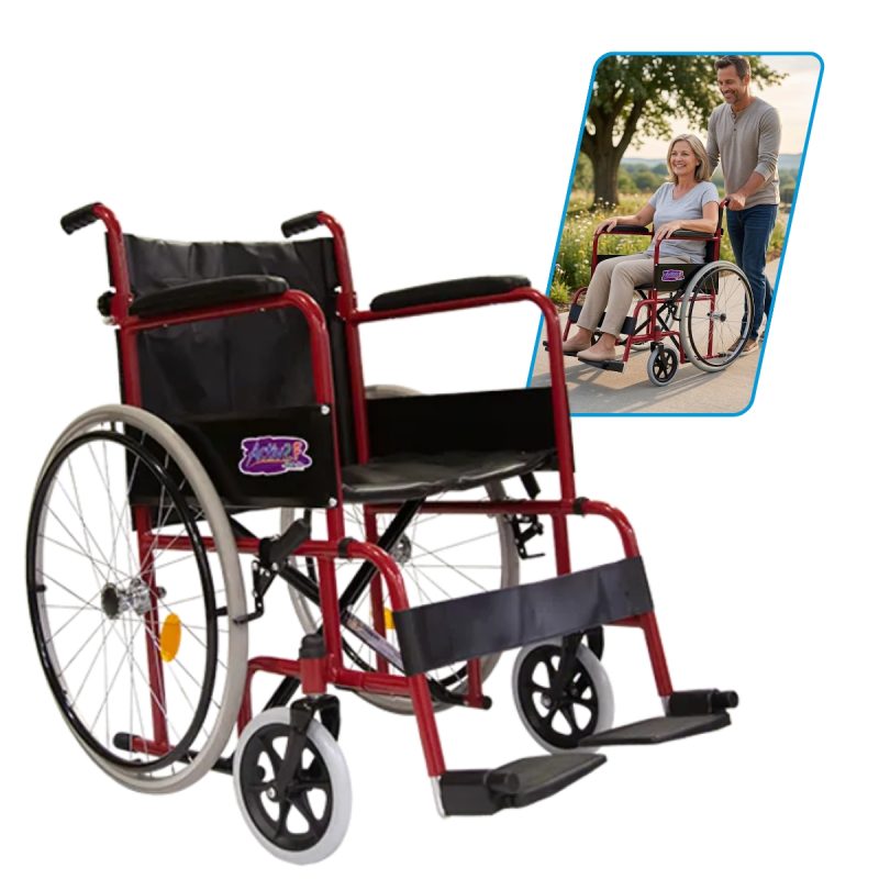 Silla de Ruedas Folding Compacta Económica con Respado Plegable Color Roja