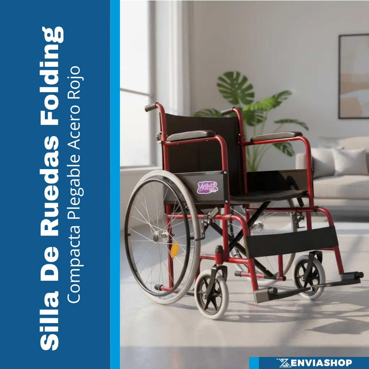 Silla de Ruedas Folding Compacta Económica con Respado Plegable Color Roja - Imagen 2