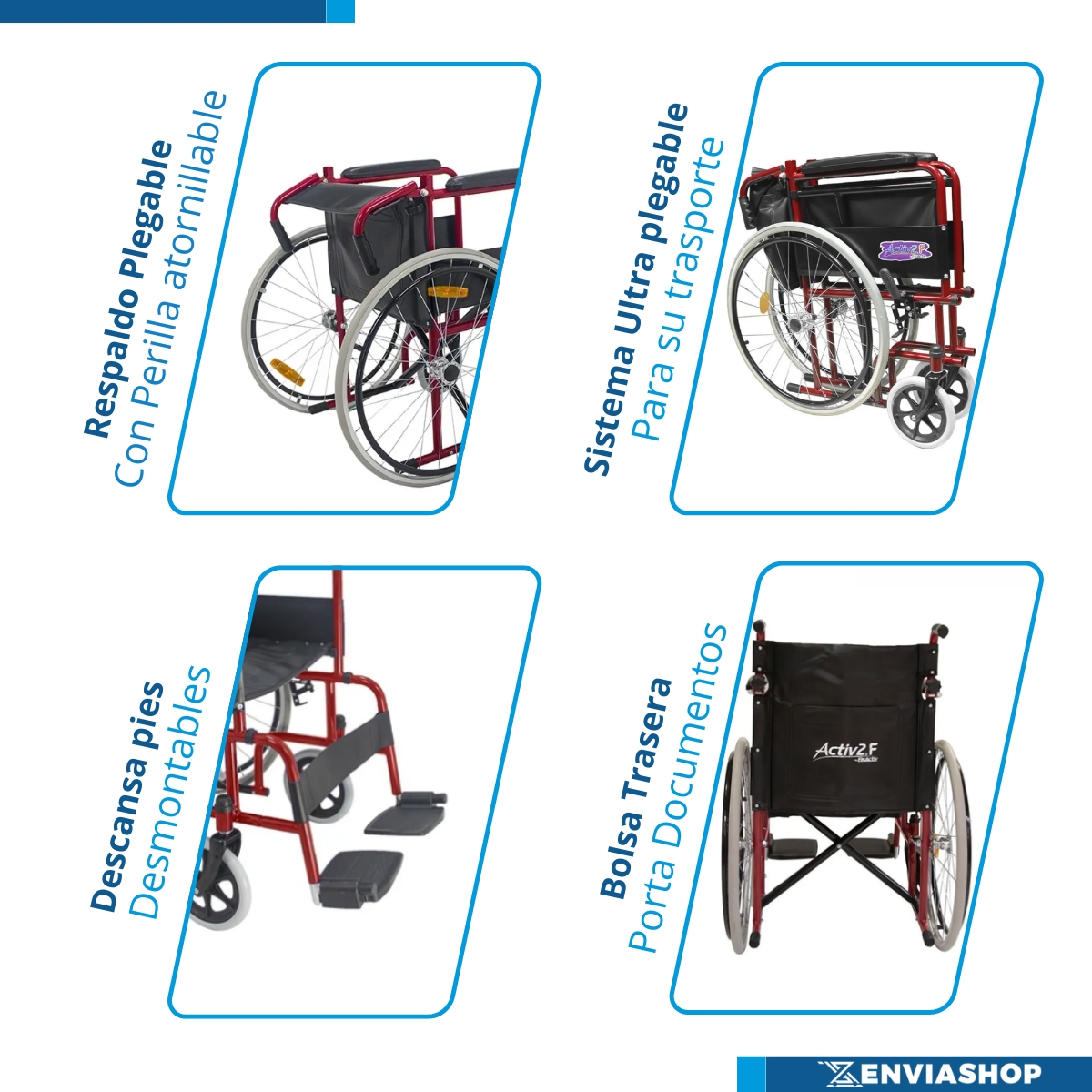Silla de Ruedas Folding Compacta Económica con Respado Plegable Color Roja - Imagen 5