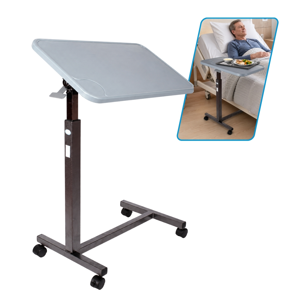 Mesa Puente Base H con Bandeja en Plastico Inyectado Color Gris