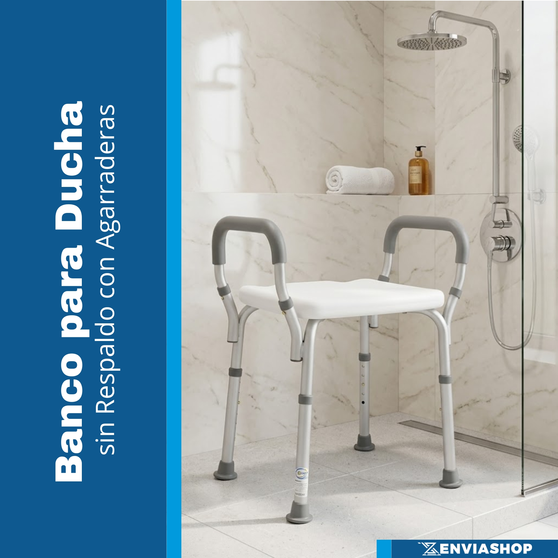 Banco para Ducha de Aluminio sin Respaldo con Brazos Desarmables Color Blanco - Imagen 2
