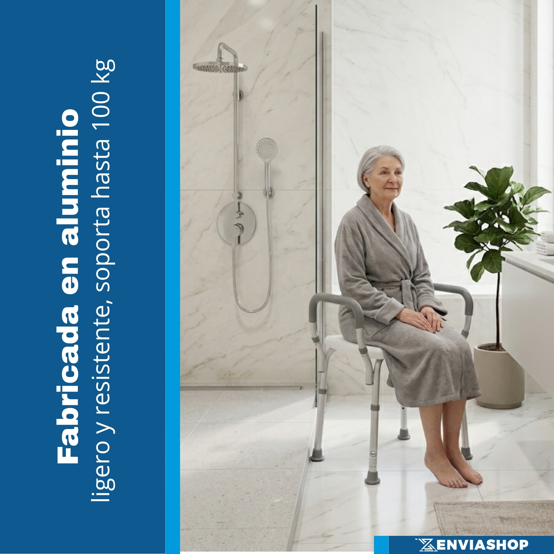 Banco para Ducha de Aluminio sin Respaldo con Brazos Desarmables Color Blanco - Imagen 3