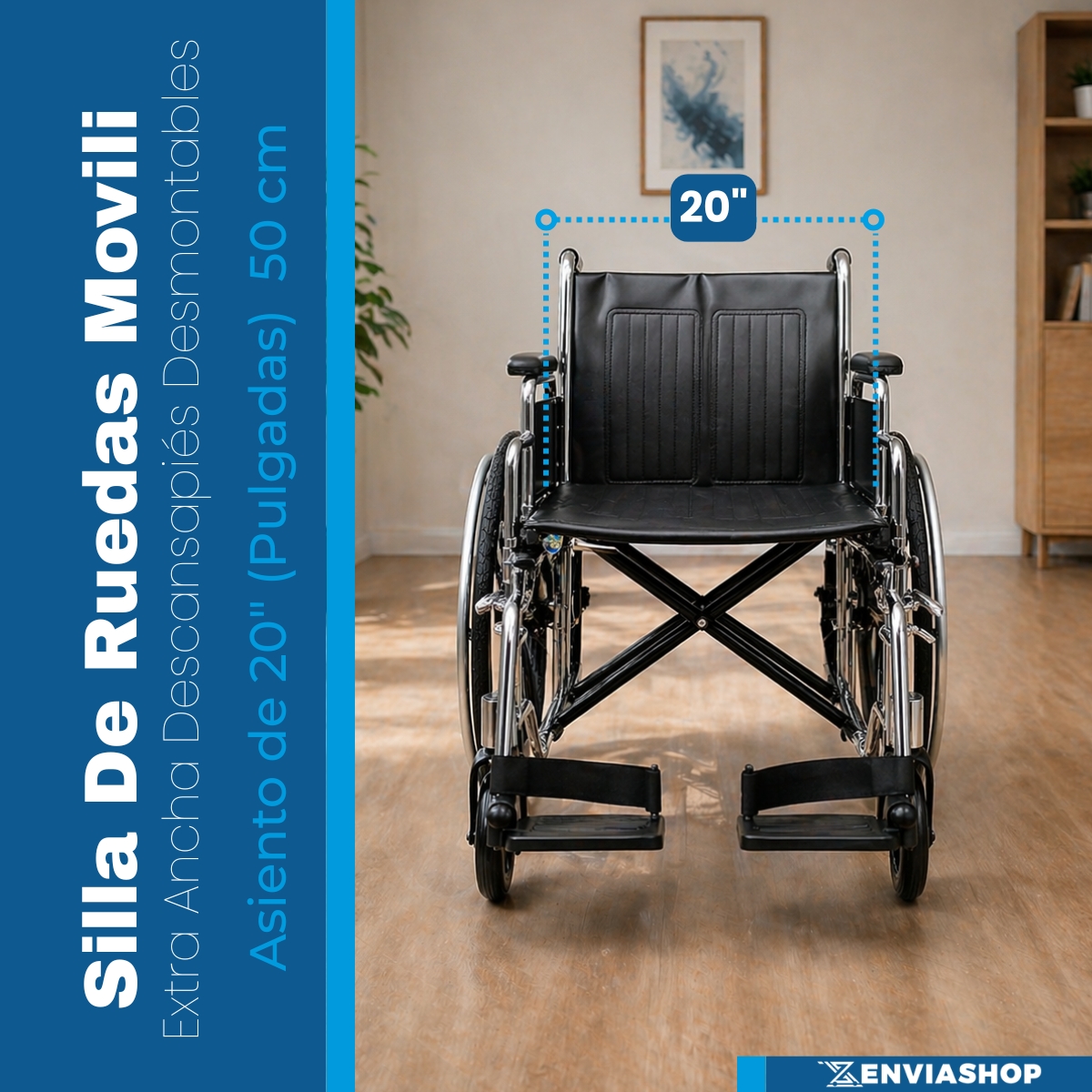 Silla De Ruedas Movili DA Acero 20" Estructura Cromada Color Negro - Imagen 2