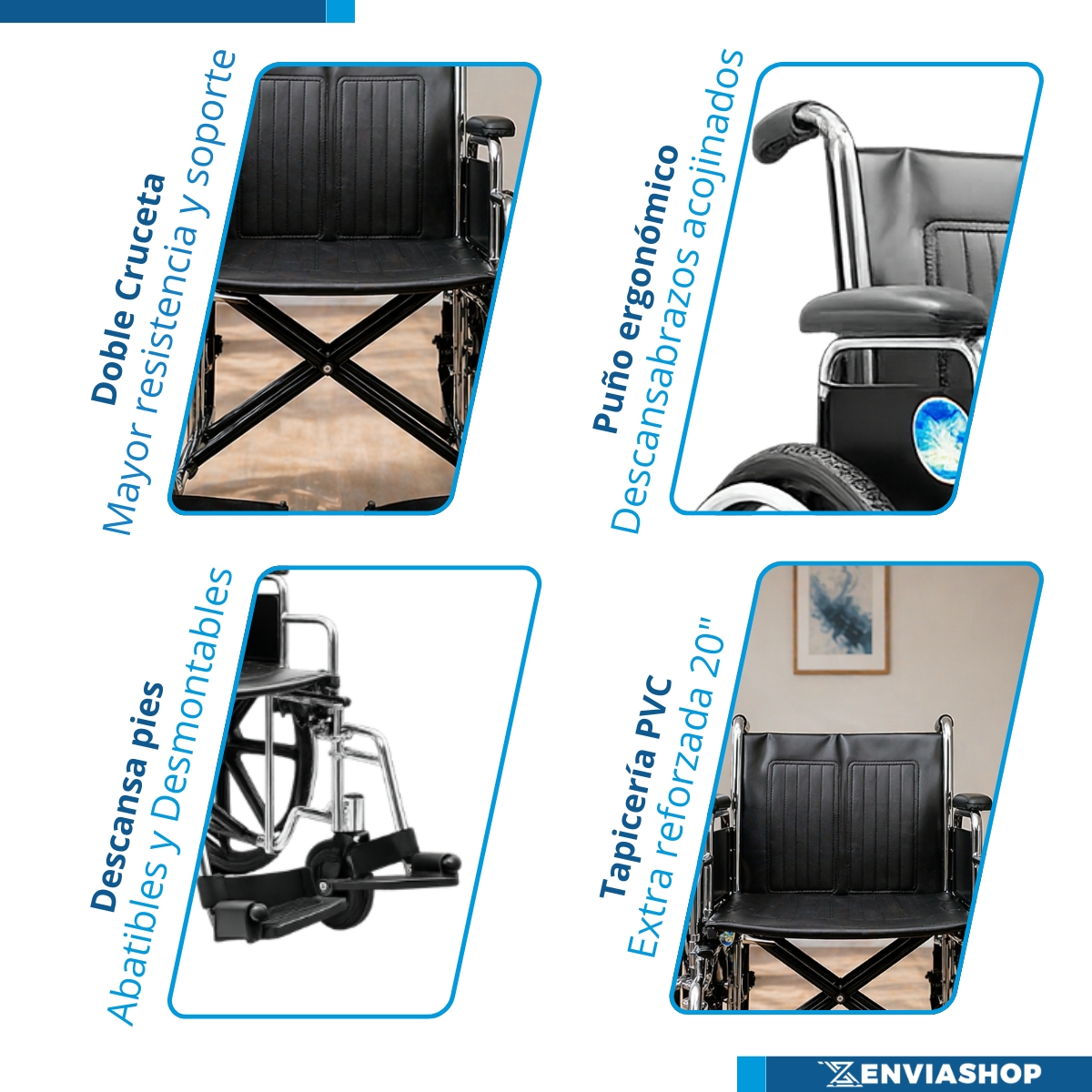 Silla De Ruedas Movili DA Acero 20" Estructura Cromada Color Negro - Imagen 5