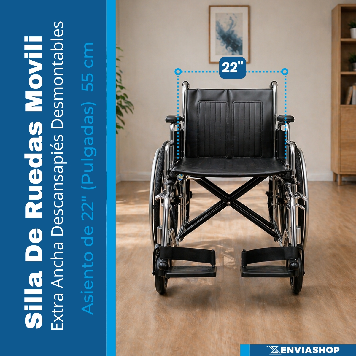 Silla De Ruedas Movili DA Acero 22" Estructura Cromada Color Negro - Imagen 2
