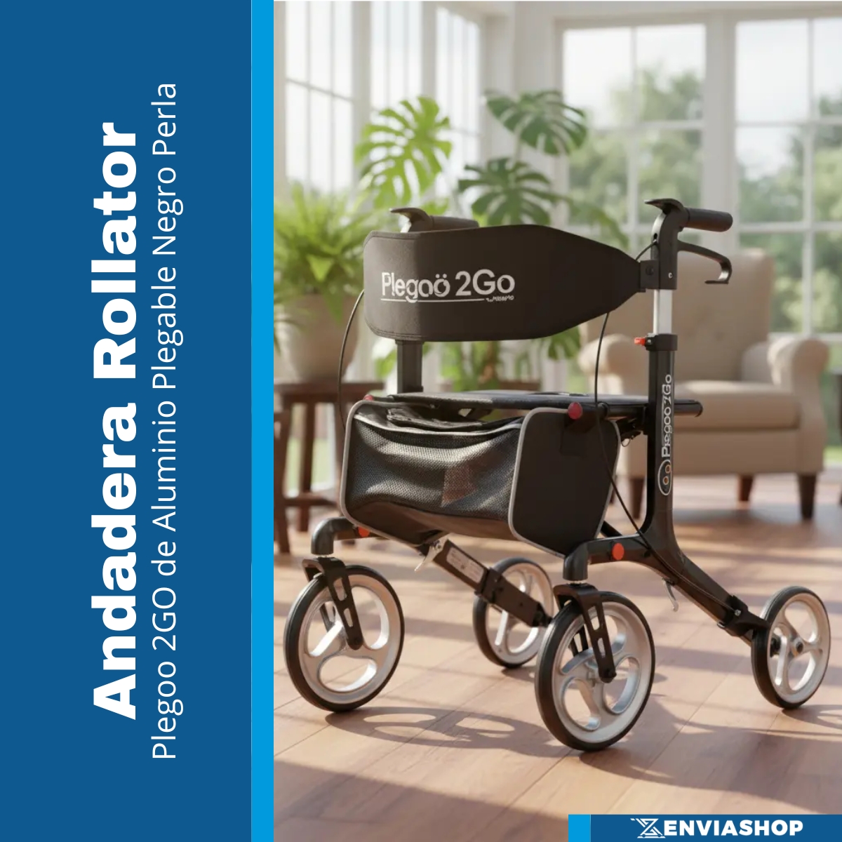 Andadera Rollator Plegoo 2go Aluminio Color Negro Perla - Imagen 2