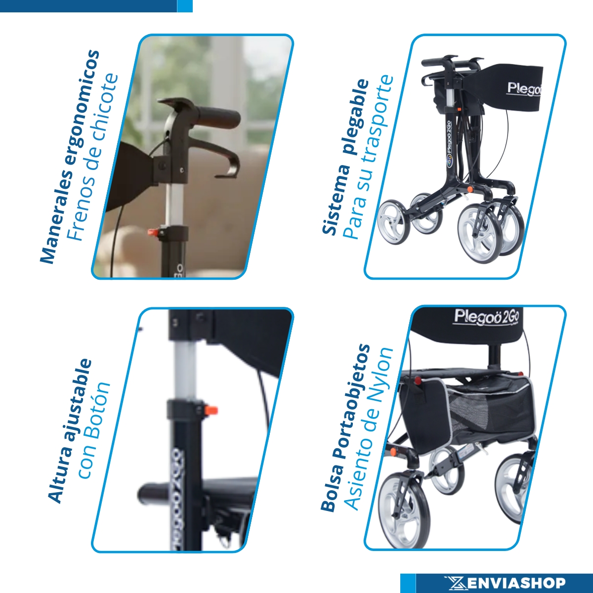Andadera Rollator Plegoo 2go Aluminio Color Negro Perla - Imagen 5