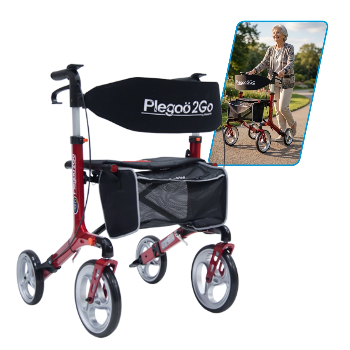 Andadera Rollator Plegoo 2go Aluminio Color Rojo Cereza