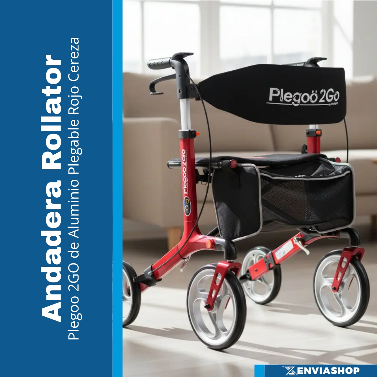 Andadera Rollator Plegoo 2go Aluminio Color Rojo Cereza - Imagen 2