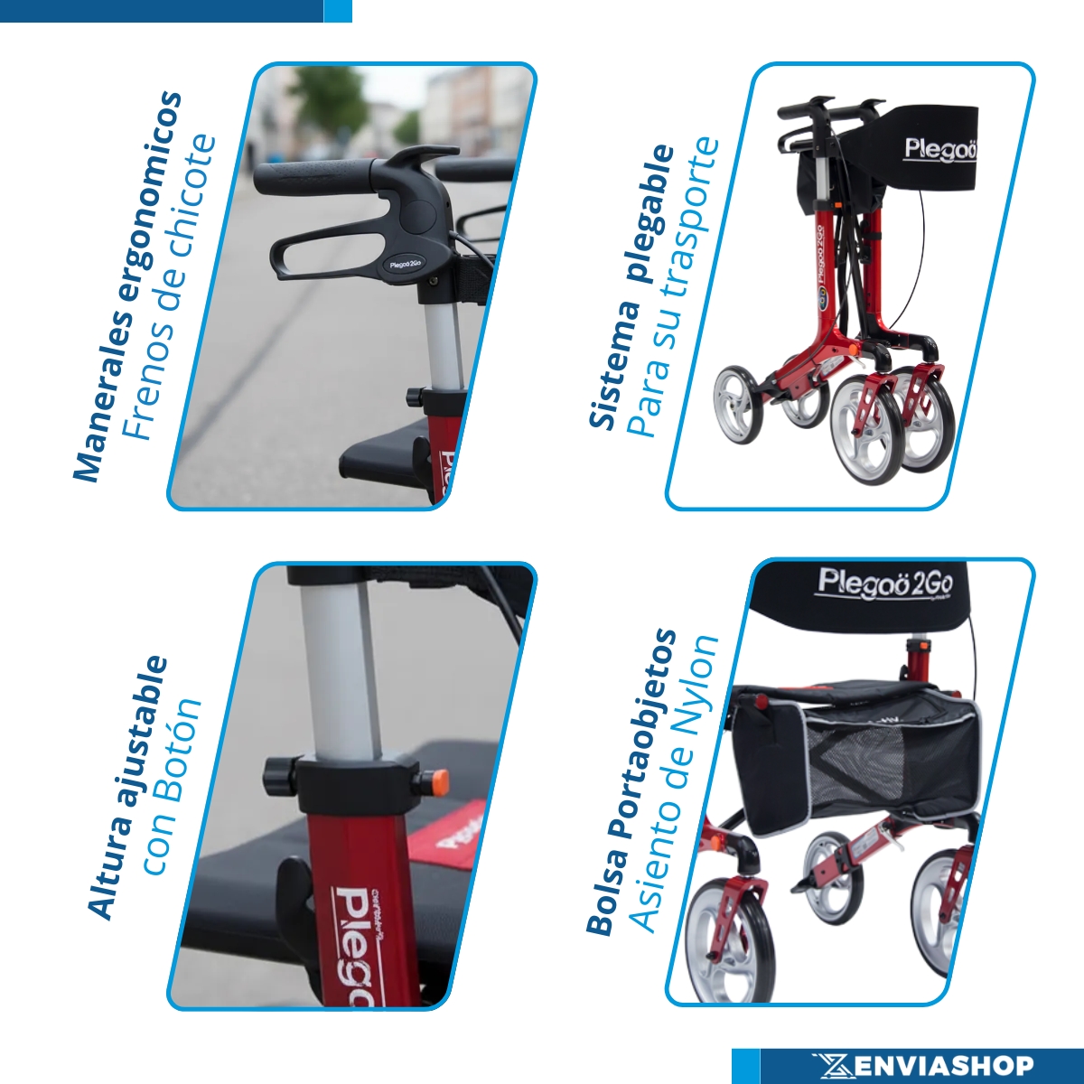 Andadera Rollator Plegoo 2go Aluminio Color Rojo Cereza - Imagen 5
