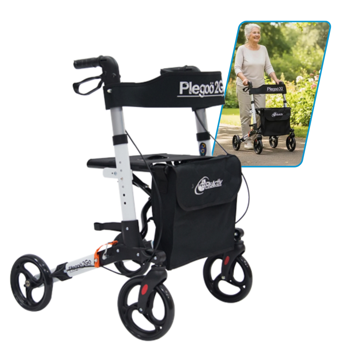 Andadera Rollator Plegoo 2go F3 Aluminio Color Blanco Mate