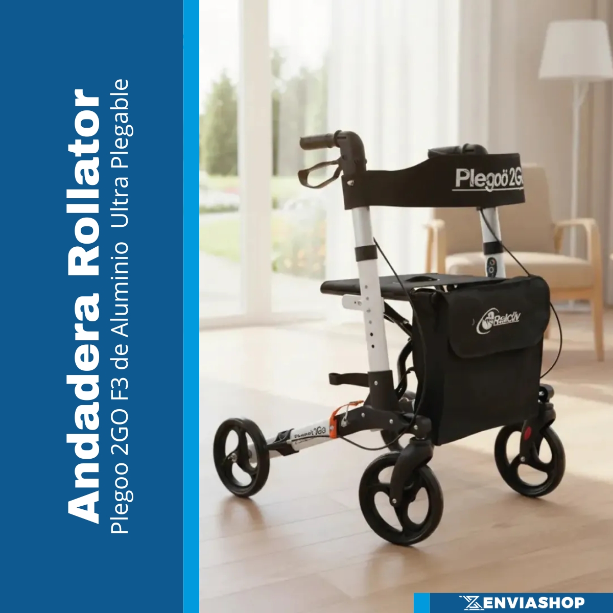 Andadera Rollator Plegoo 2go F3 Aluminio Color Blanco Mate - Imagen 2
