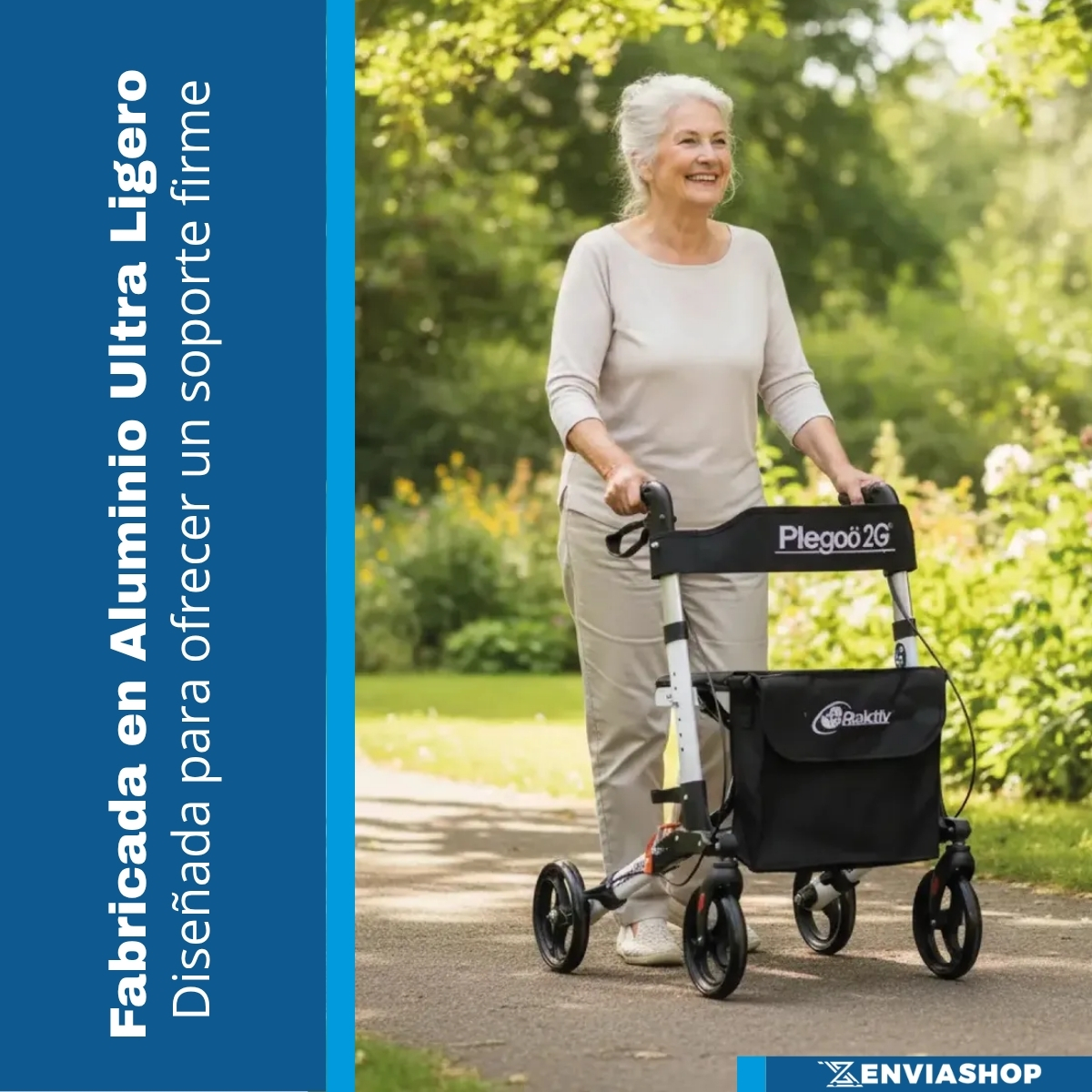 Andadera Rollator Plegoo 2go F3 Aluminio Color Blanco Mate - Imagen 3