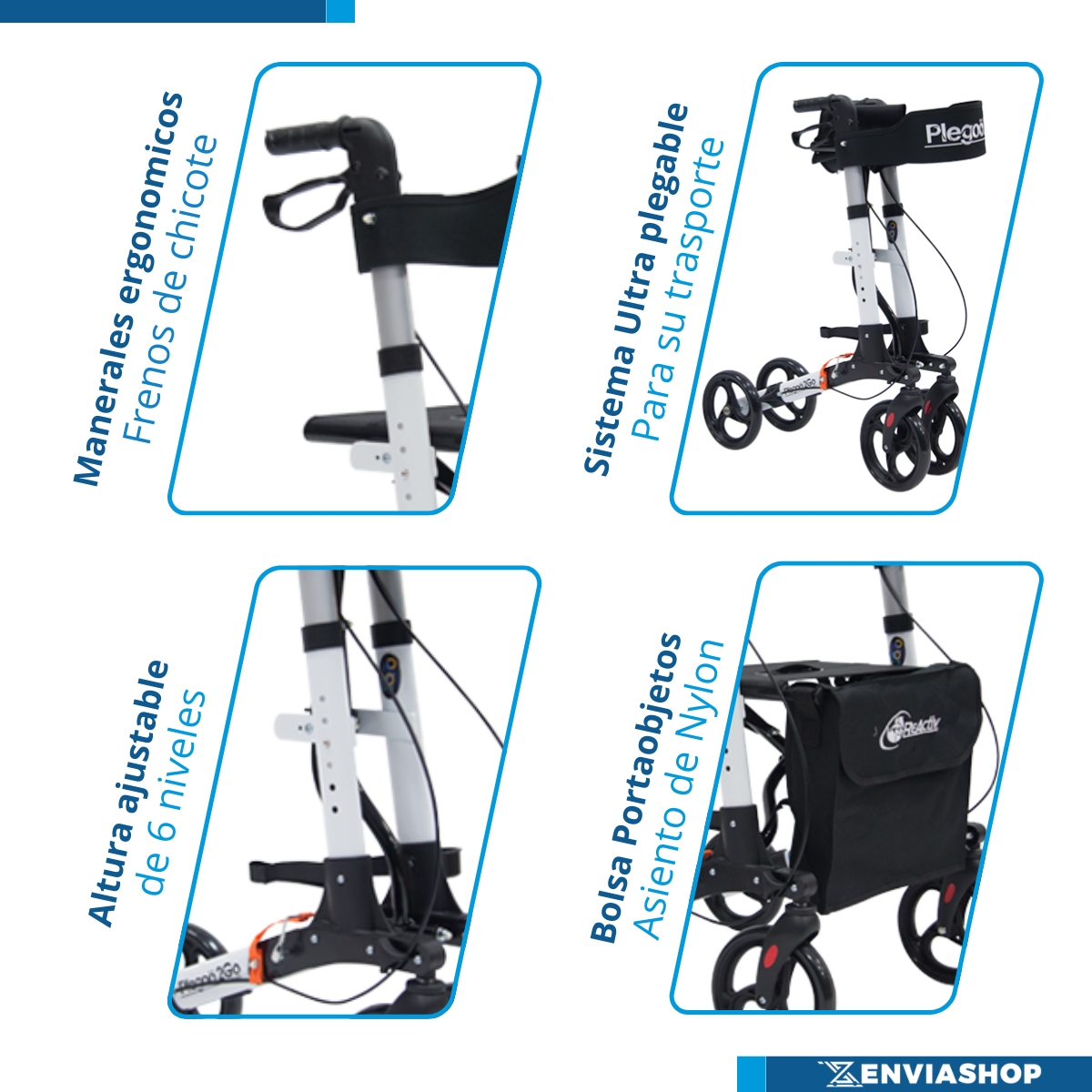 Andadera Rollator Plegoo 2go F3 Aluminio Color Blanco Mate - Imagen 5