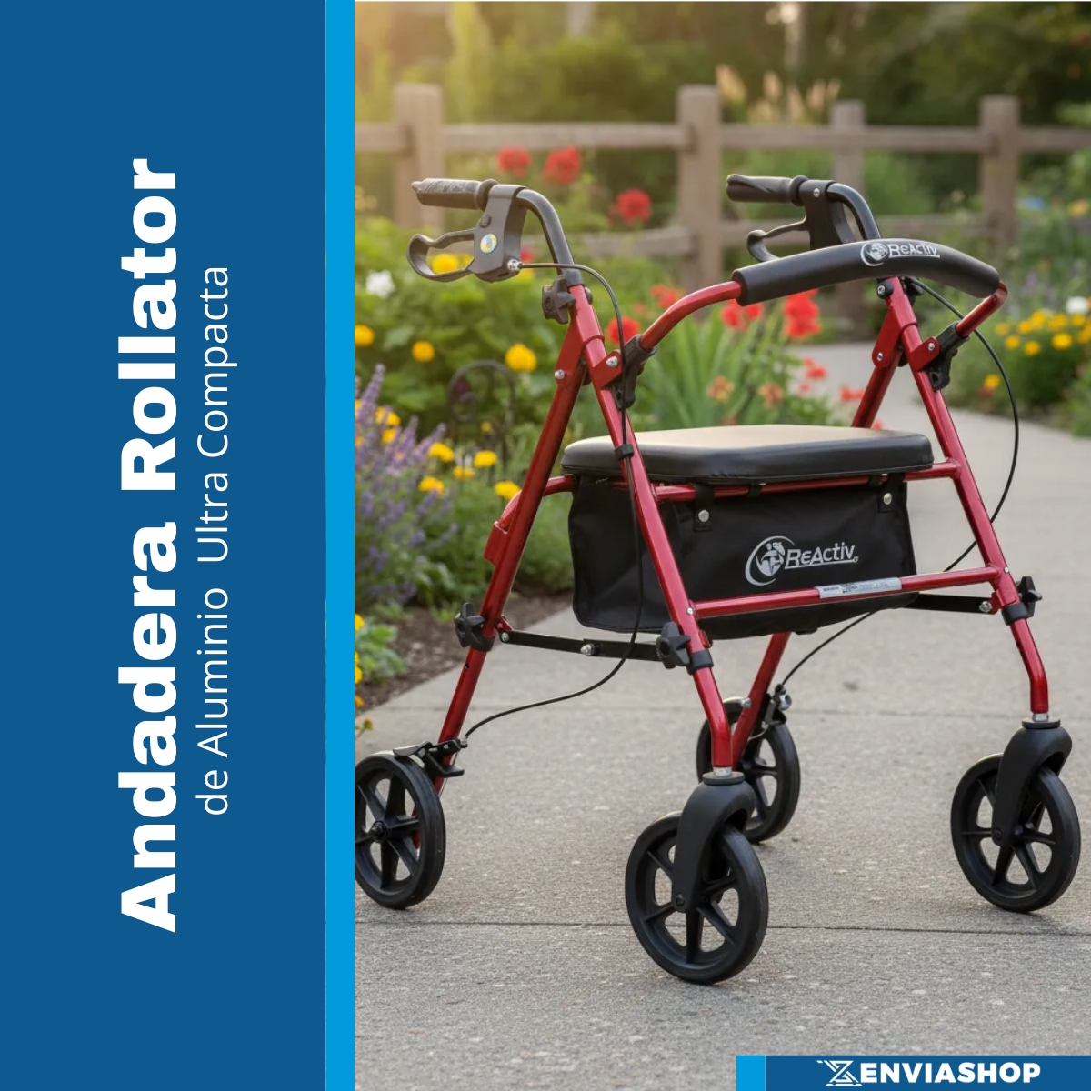 Andadera Rollator De Aluminio Ultra Compacta De Lujo Color Rojo - Imagen 2