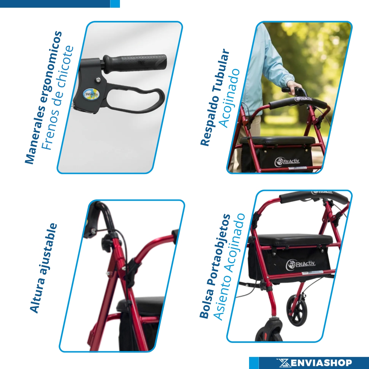 Andadera Rollator De Aluminio Ultra Compacta De Lujo Color Rojo - Imagen 5