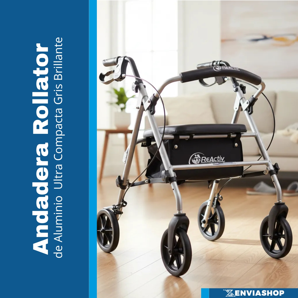 Andadera Rollator De Aluminio Ultra Compacta De Lujo Color Gris - Imagen 2