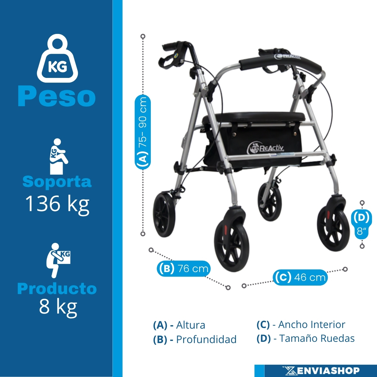 Andadera Rollator De Aluminio Ultra Compacta De Lujo Color Gris - Imagen 4
