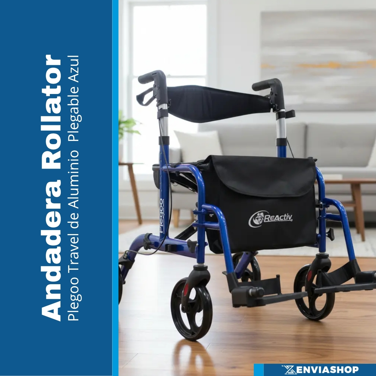 Andadera Rollator Plegoo Travel Descansapies Color Azul - Imagen 2