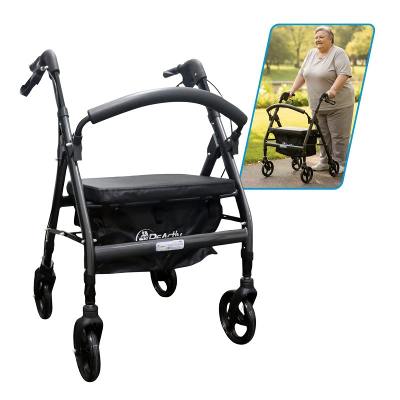 Andadera Rollator Plegoo Extra Ancha Color Gris Mora