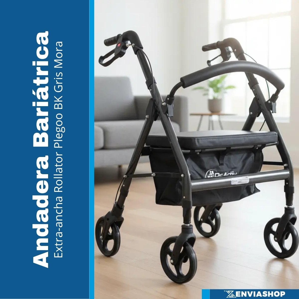 Andadera Rollator Plegoo Extra Ancha Color Gris Mora - Imagen 2