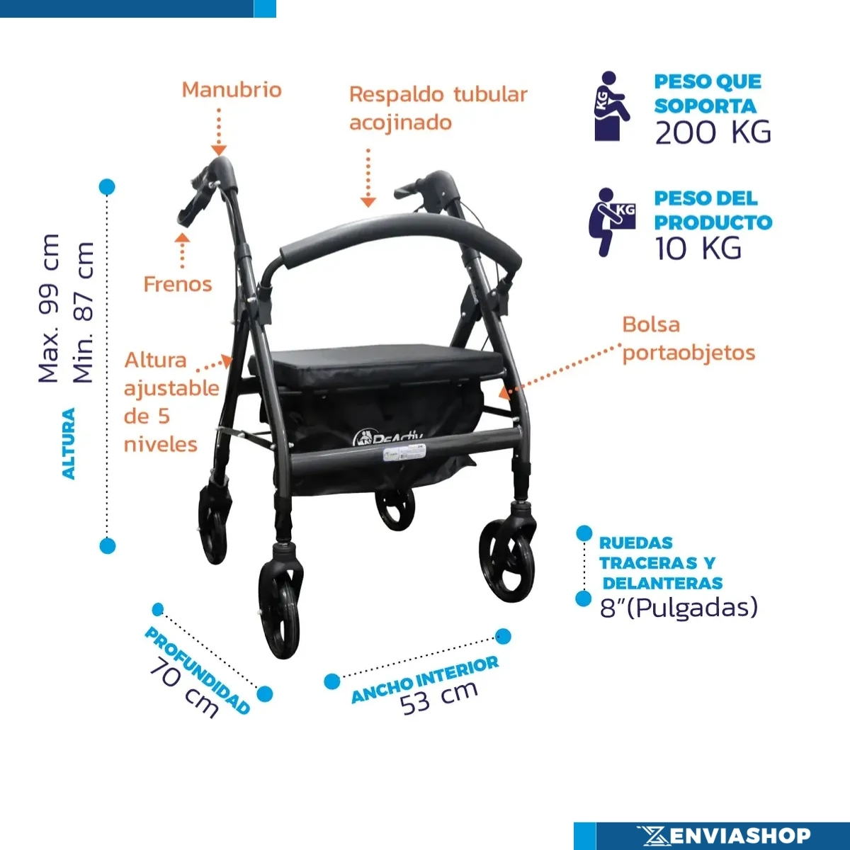 Andadera Rollator Plegoo Extra Ancha Color Gris Mora - Imagen 4