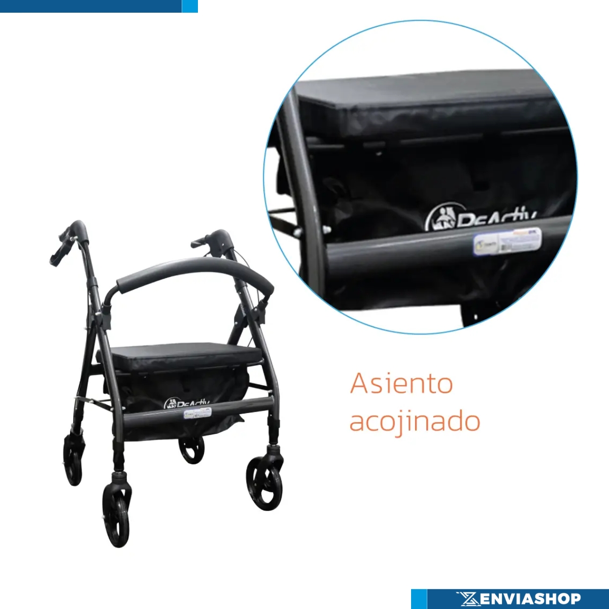 Andadera Rollator Plegoo Extra Ancha Color Gris Mora - Imagen 5