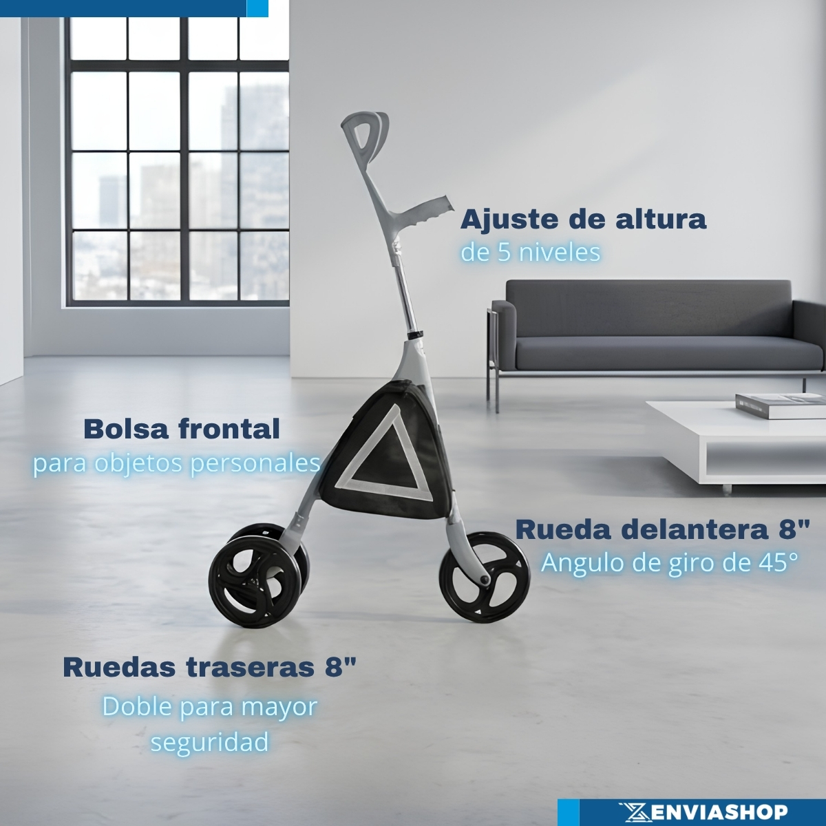 Muleta Híbrida Rodante Plegable de Aluminio Color Azul Metálico - Imagen 4