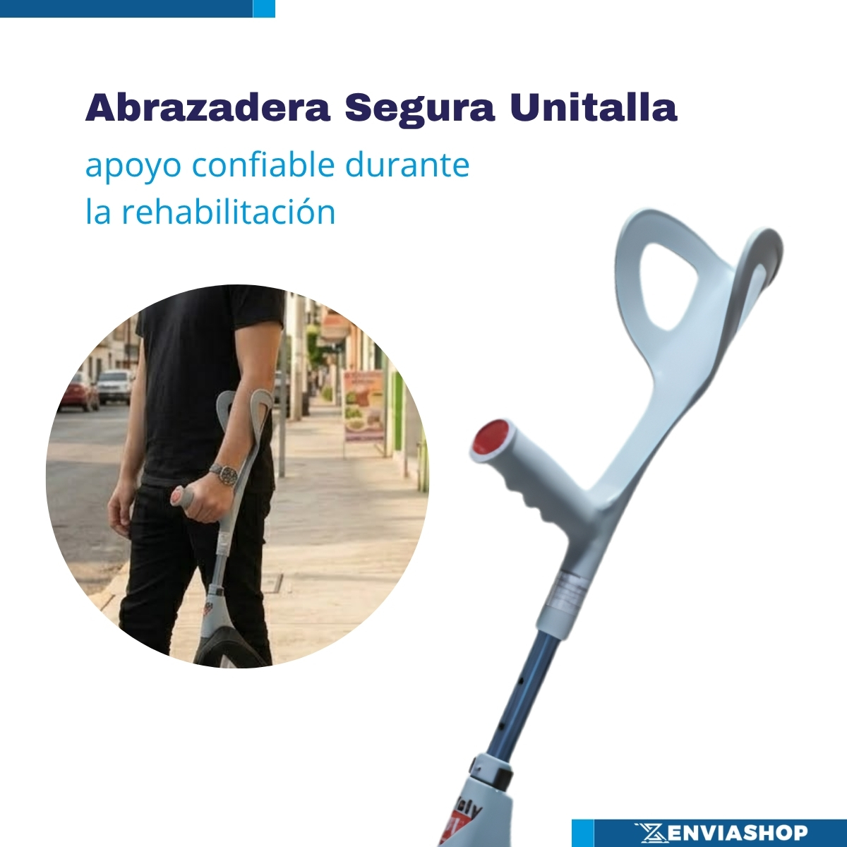 Muleta Híbrida Rodante Plegable de Aluminio Color Azul Metálico - Imagen 5