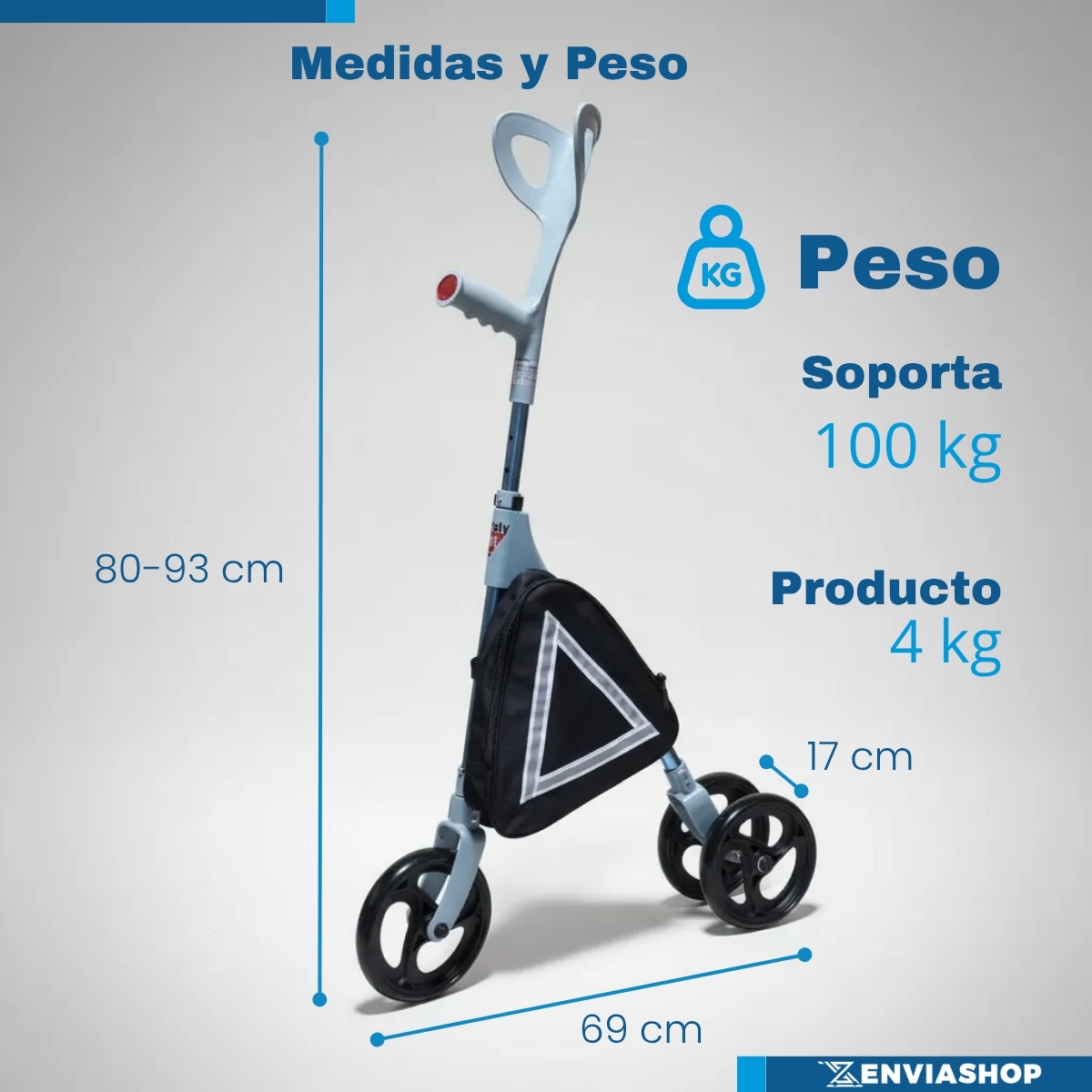 Muleta Híbrida Rodante Plegable de Aluminio Color Azul Metálico - Imagen 3