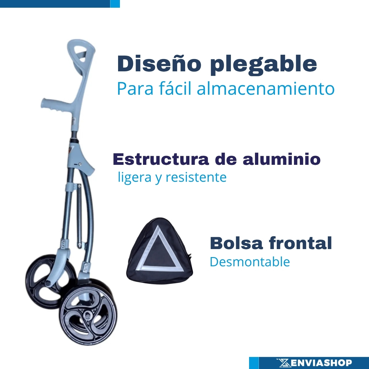 Muleta Híbrida Rodante Plegable de Aluminio Color Azul Metálico - Imagen 6