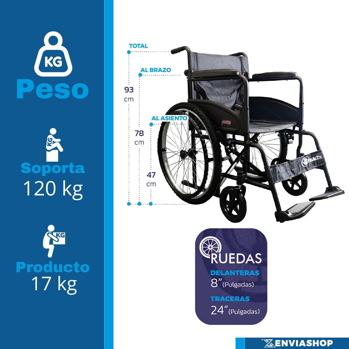 Silla De Ruedas De Acero Folding Sport Manual Plegable 19" Color Negro - Imagen 3