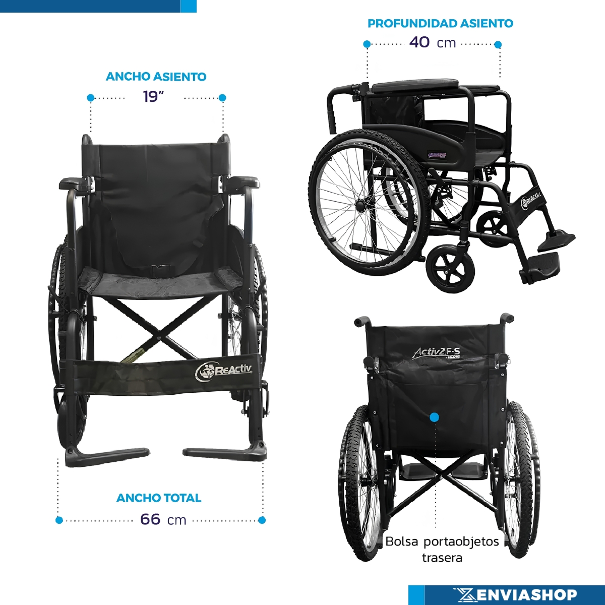 Silla De Ruedas De Acero Folding Sport Manual Plegable 19" Color Negro - Imagen 4