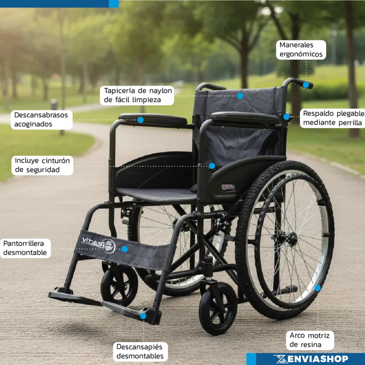 Silla De Ruedas De Acero Folding Sport Manual Plegable 19" Color Negro - Imagen 5